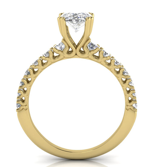 Scalloped Pave Pear Shaped Lab Diamond Engagement Ring