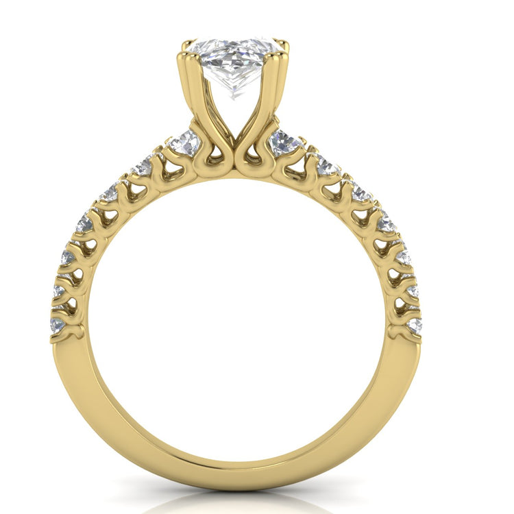 Scalloped Pave Pear Shaped Moissanite Engagement Ring