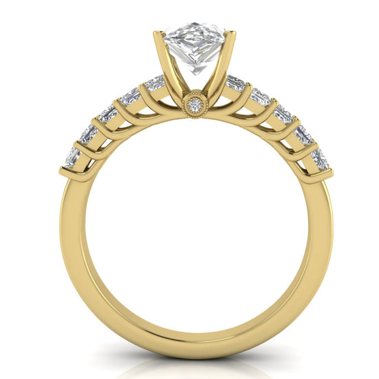 Princess Paved Pear Shaped Moissanite Engagement Ring