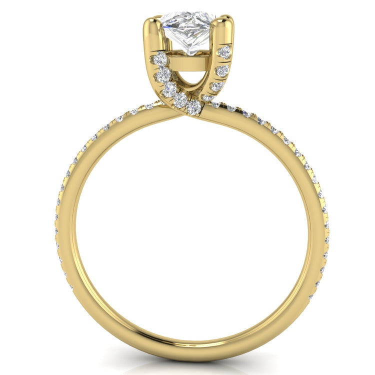 Prong Pave Pear Shaped Moissanite Engagement Ring