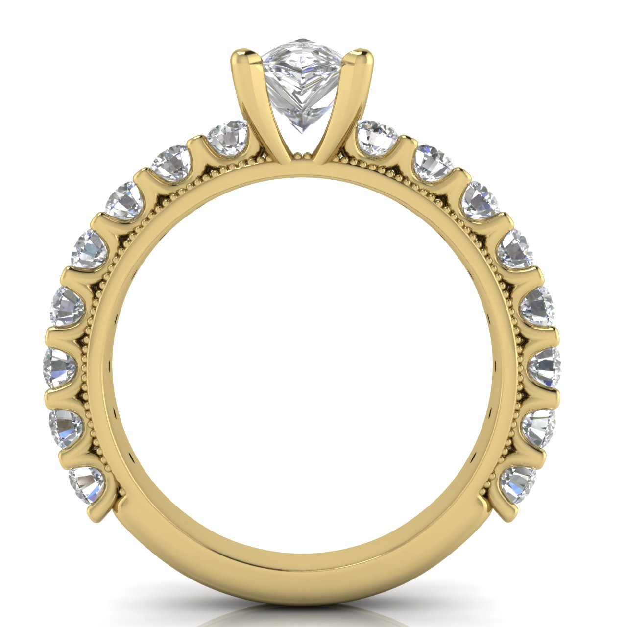 Round Pave Milgrain Pear Shaped Moissanite Engagement Ring