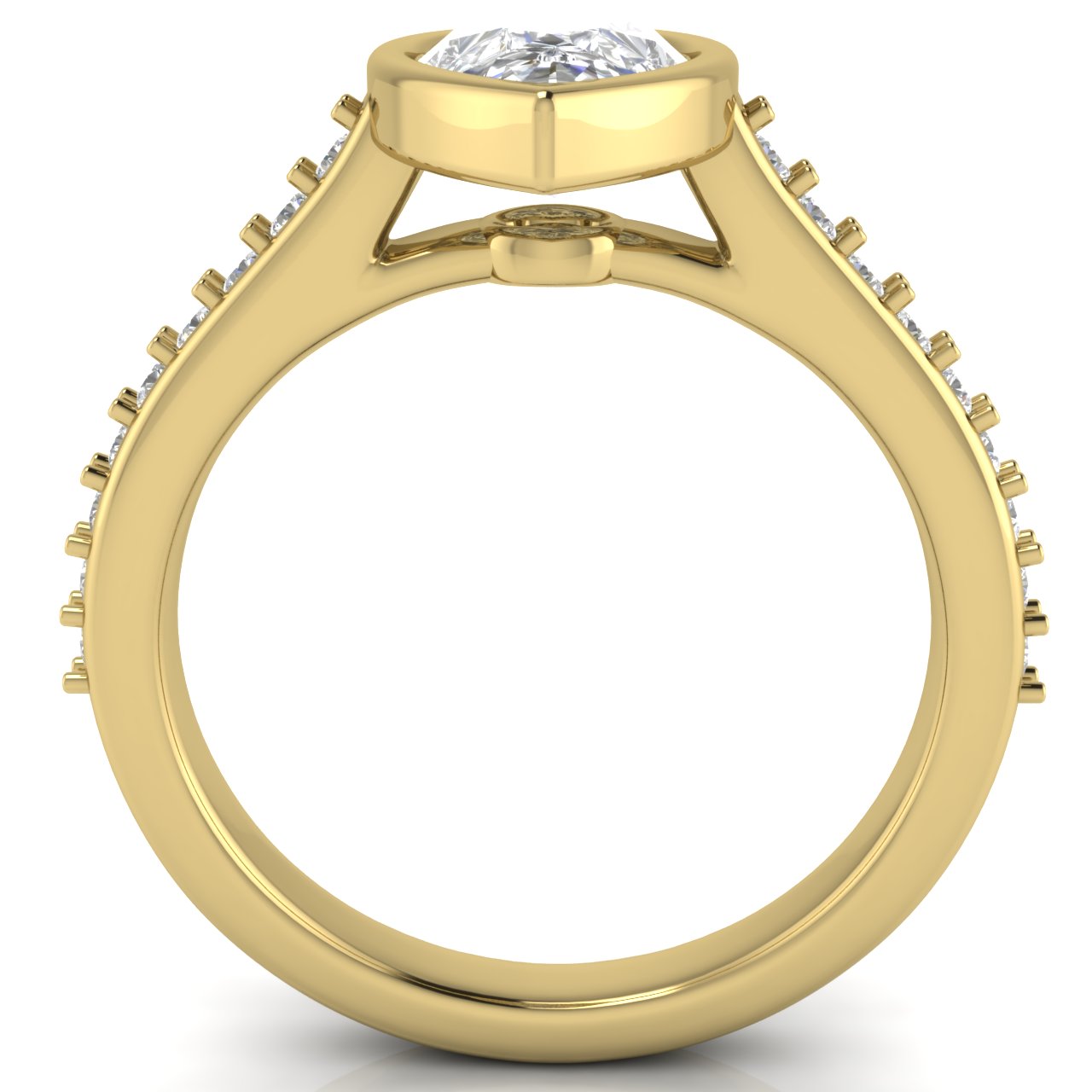 Pave Bezel Set Pear Shaped Lab Diamond Engagement Ring