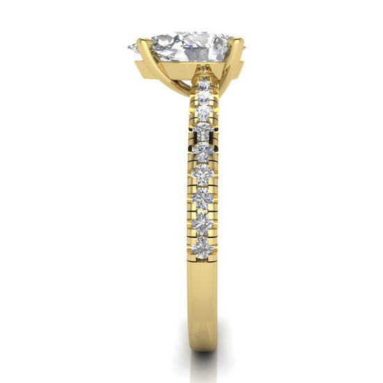 French Pave Basket Pear Shaped Lab Diamond Engagement Ring