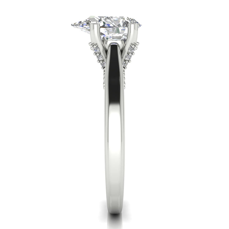 Bridge Paved Pear Shaped Moissanite Engagement Ring