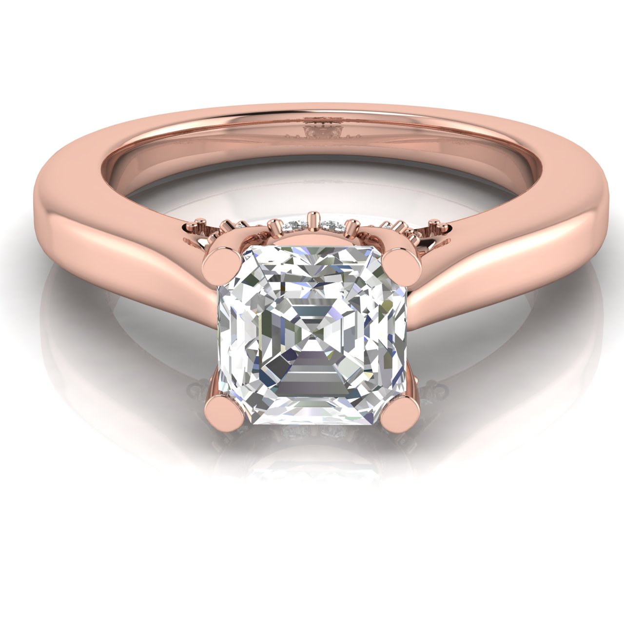 Bridge Paved Emerald Cut Moissanite Engagement Ring