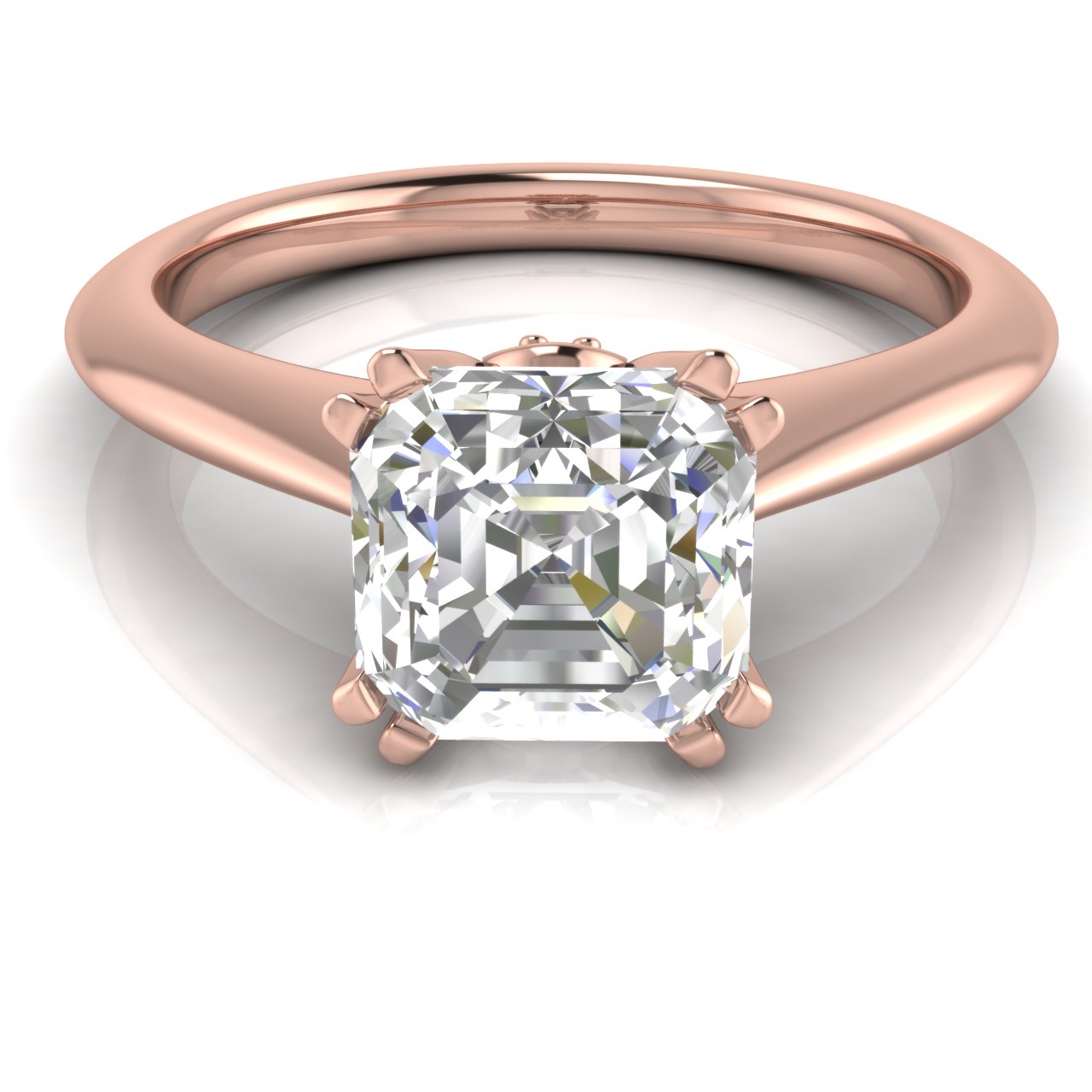 Double Prong Tulip Emerald Cut Moissanite Engagement Ring