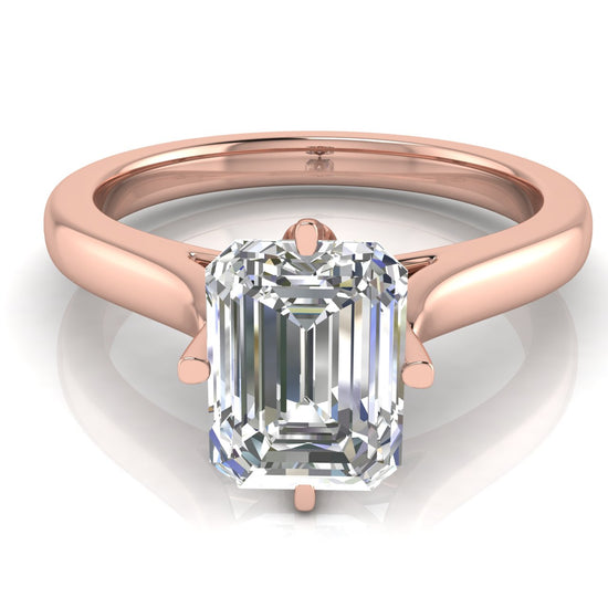 Lotus Prong Emerald Cut Lab Diamond Engagement Ring