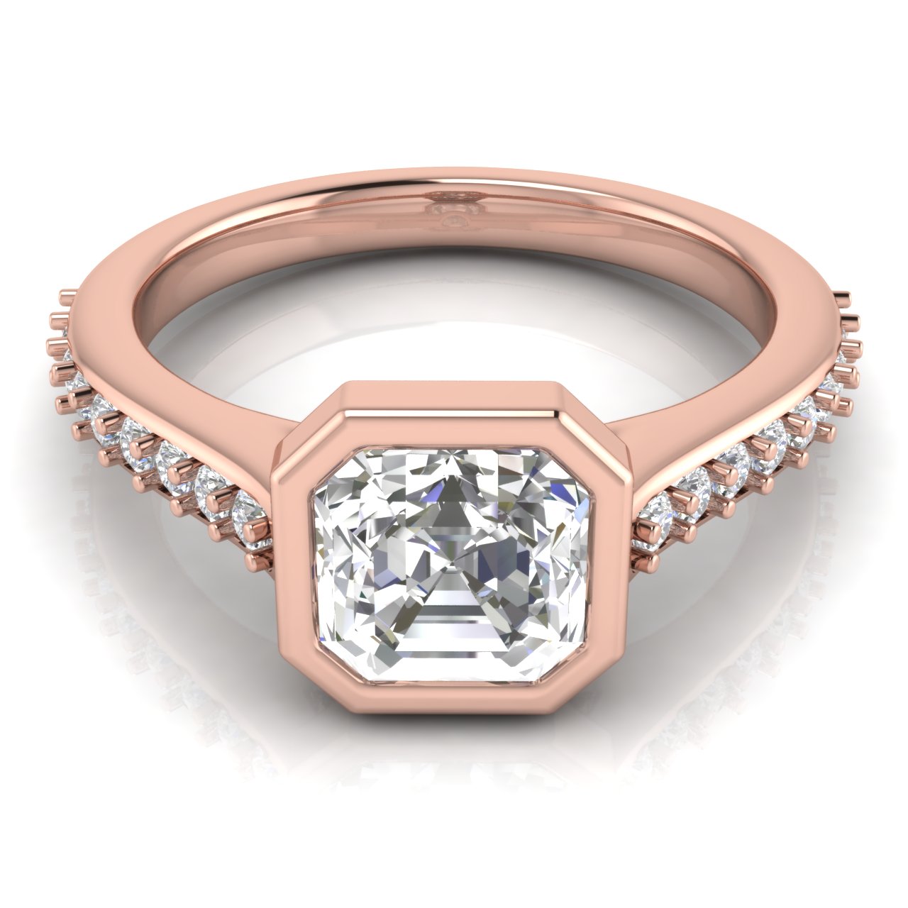 Pave Bezel Set Emerald Cut Lab Diamond Engagement Ring