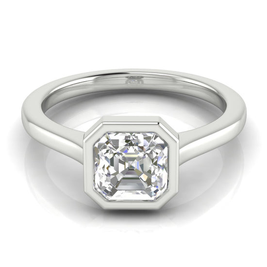 Floating Bezel Emerald Cut Moissanite Engagement Ring