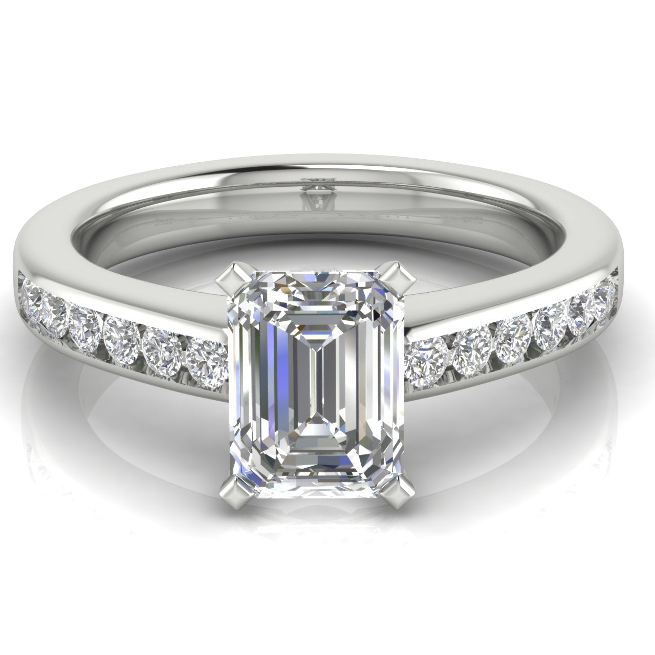 Round Channel Set Emerald Cut Lab Diamond Engagement Ring