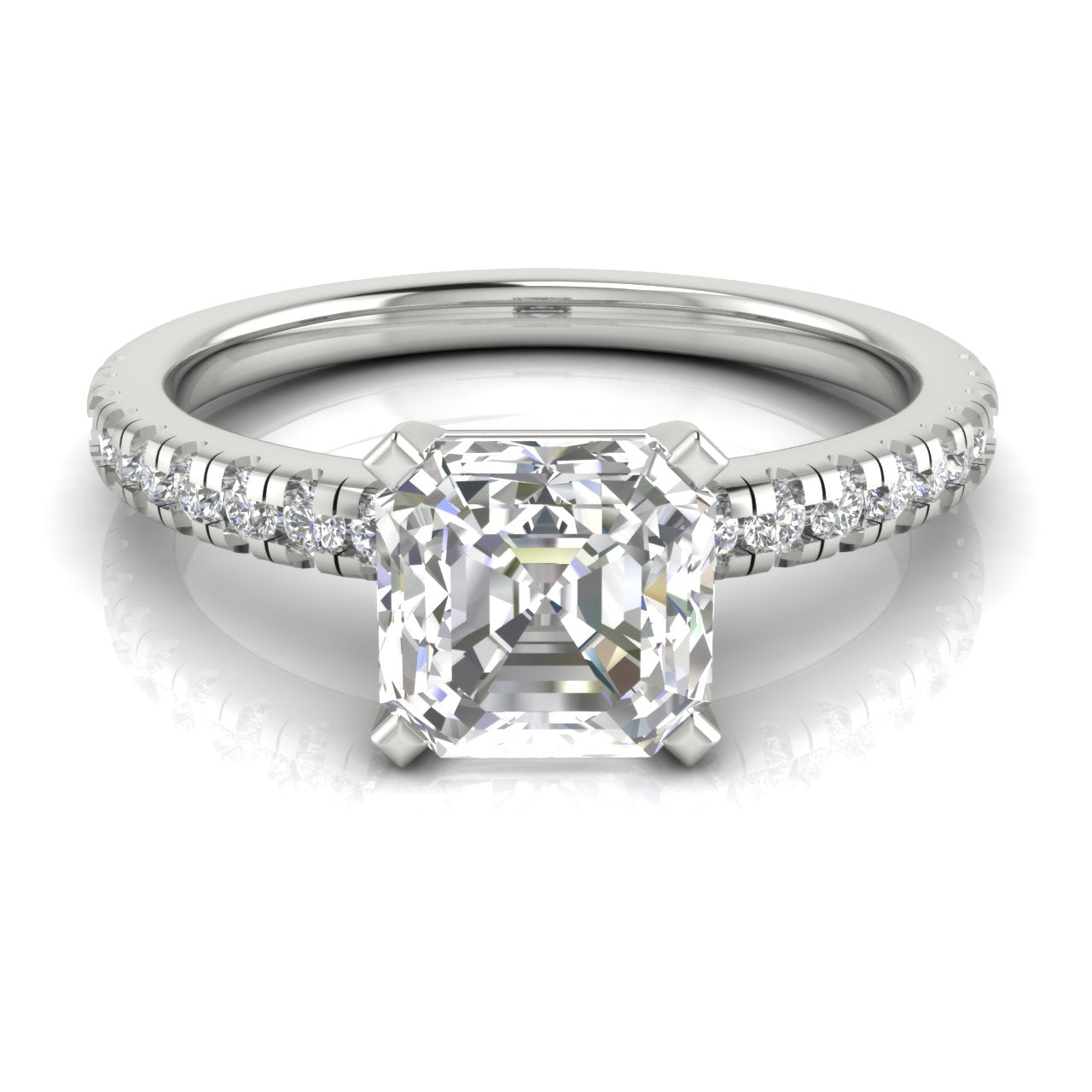 French Pave Basket Emerald Cut Moissanite Engagement Ring