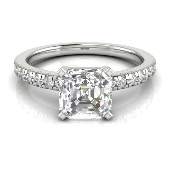 French Pave Basket Emerald Cut Lab Diamond Engagement Ring