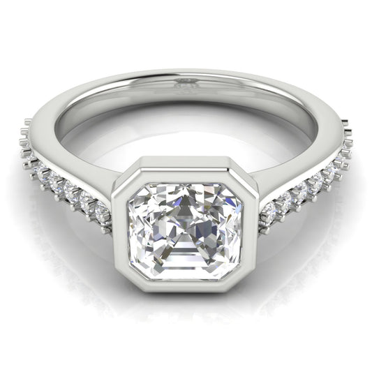 Pave Bezel Set Emerald Cut  Engagement Ring | Moissanite | Lab Grown Diamond