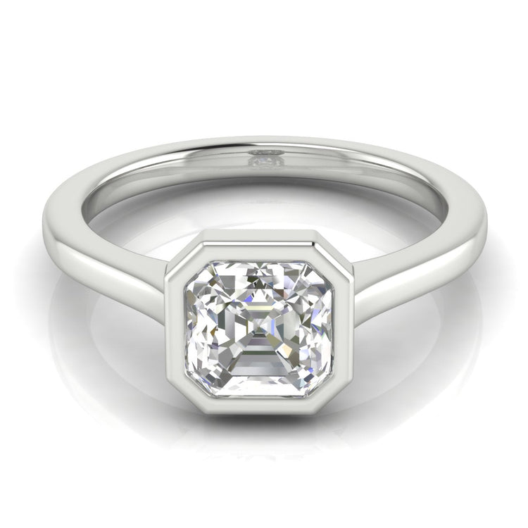 Bezel Set Emerald Cut Lab Diamond Engagement Ring 