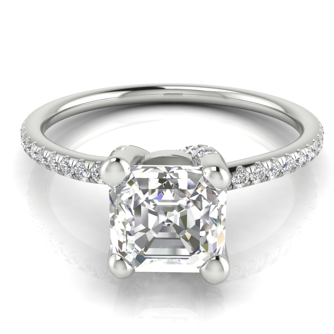 Prong Pave Emerald Cut Lab Diamond Engagement Ring