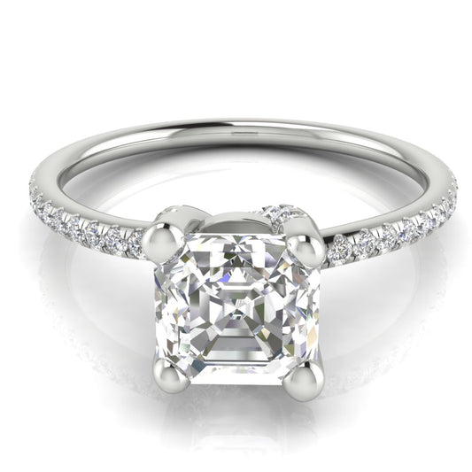 Prong Pave Emerald Cut  Engagement Ring | Moissanite | Lab Grown Diamond