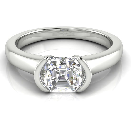 Half Bezel Emerald Cut Moissanite Engagement Ring