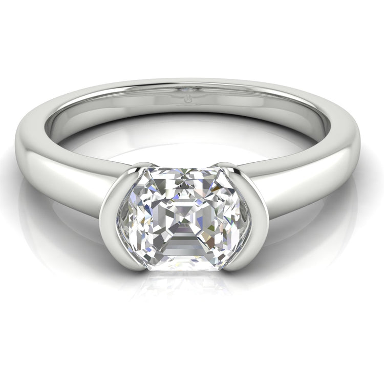 Half Bezel Emerald Cut  Engagement Ring | Moissanite | Lab Grown Diamond