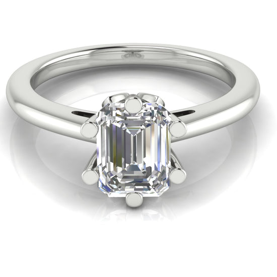 Lotus Pave Emerald Cut Moissanite Engagement Ring