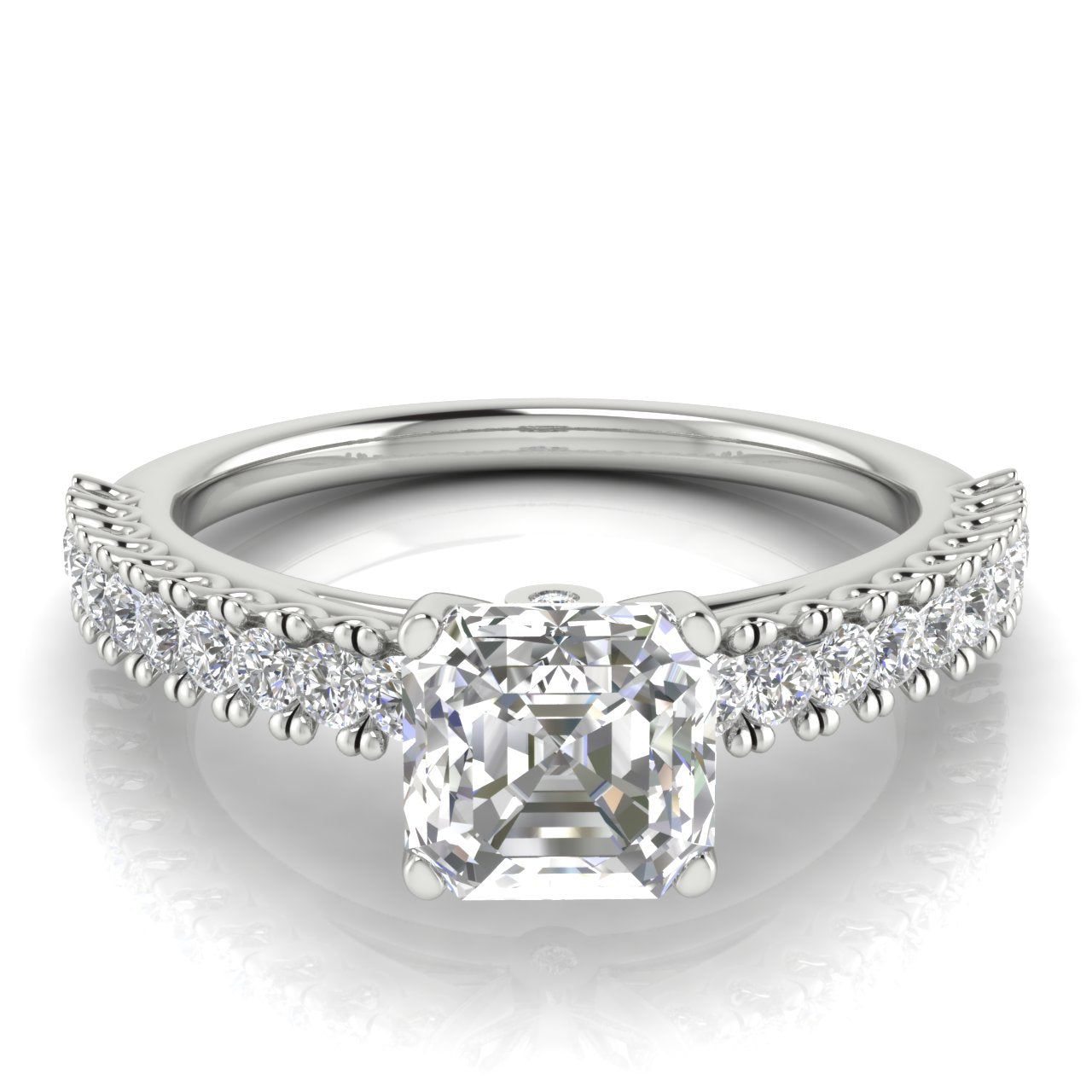 Floating Pave Emerald Cut Moissanite Engagement Ring