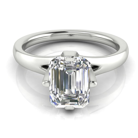 Suspended Emerald Cut Moissanite Engagement Ring