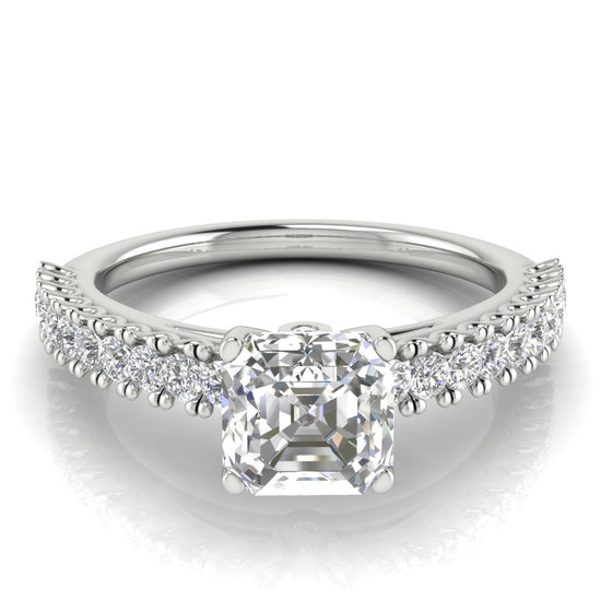 Floating Pave Emerald Cut Lab Diamond Engagement Ring