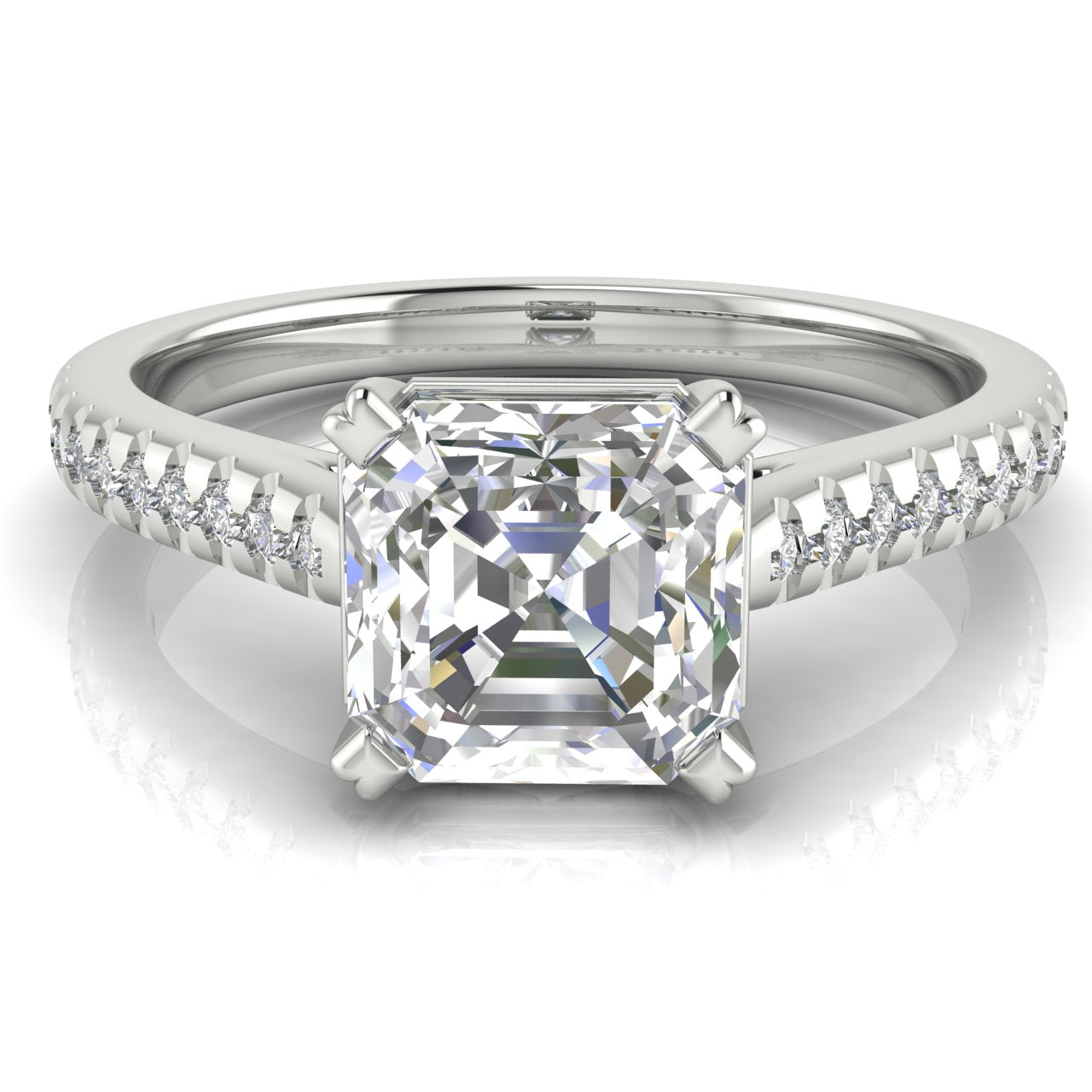 Shared Prong Pave Emerald Cut Lab Diamond Engagement Ring