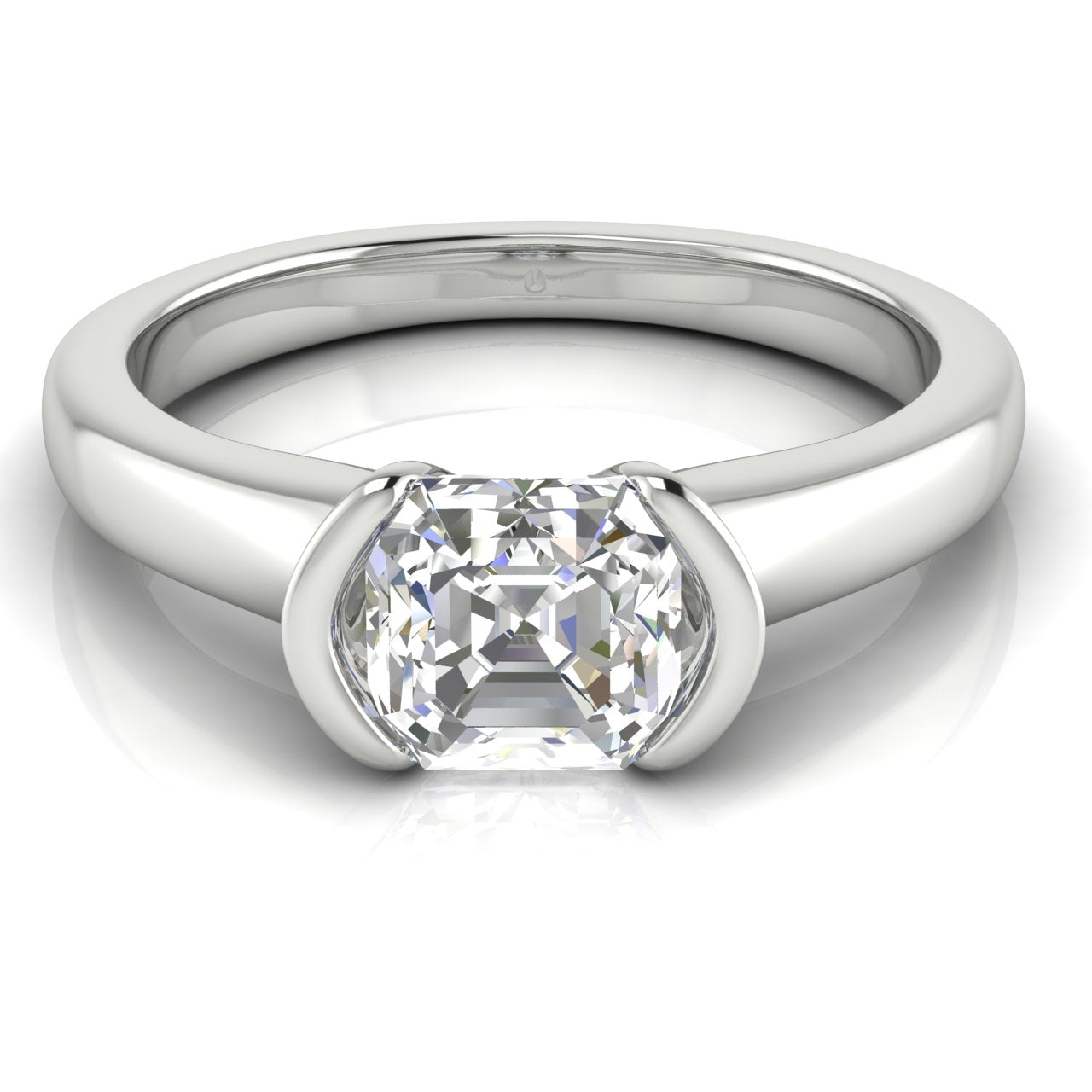 Half Bezel Emerald Cut Lab Diamond Engagement Ring