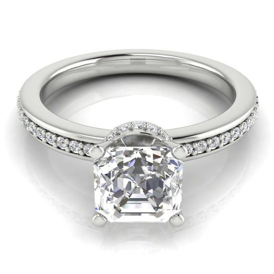 Hidden Halo Emerald Cut Lab Diamond Engagement Ring