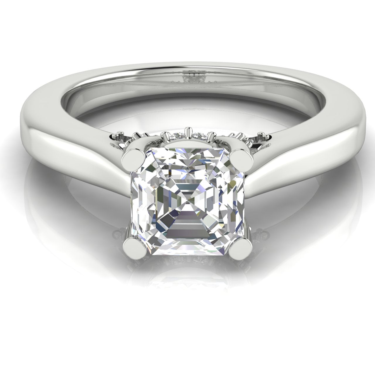 Bridge Paved Emerald Cut Moissanite Engagement Ring