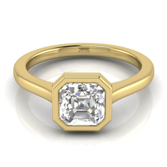 Floating Bezel Emerald Cut Lab Diamond Engagement Ring