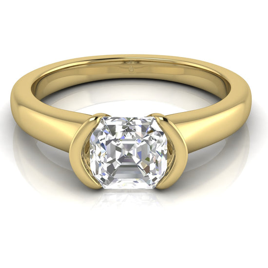 Half Bezel Emerald Cut Moissanite Engagement Ring