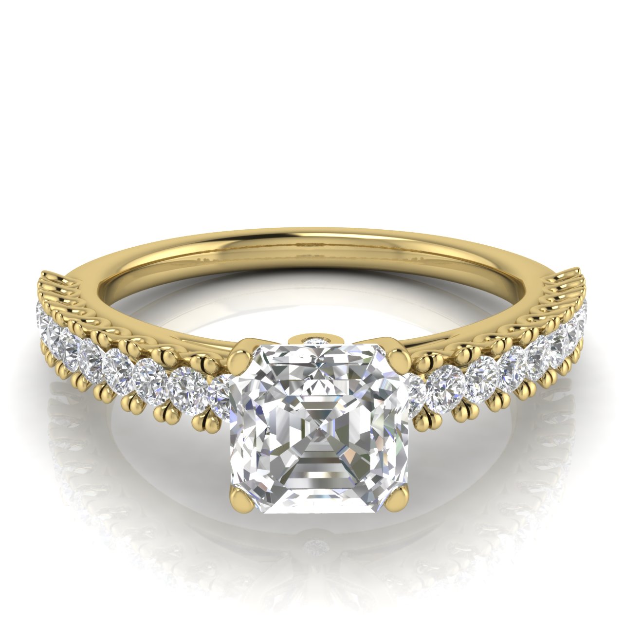 Floating Pave Emerald Cut Moissanite Engagement Ring