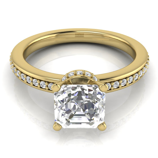 Hidden Halo Emerald Cut Lab Diamond Engagement Ring