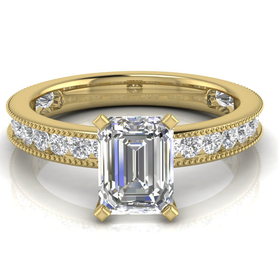 Channel Set Milgrain Emerald Cut Moissanite Engagement Ring