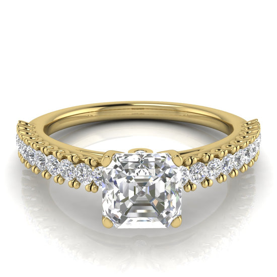 Floating Pave Emerald Cut Lab Diamond Engagement Ring