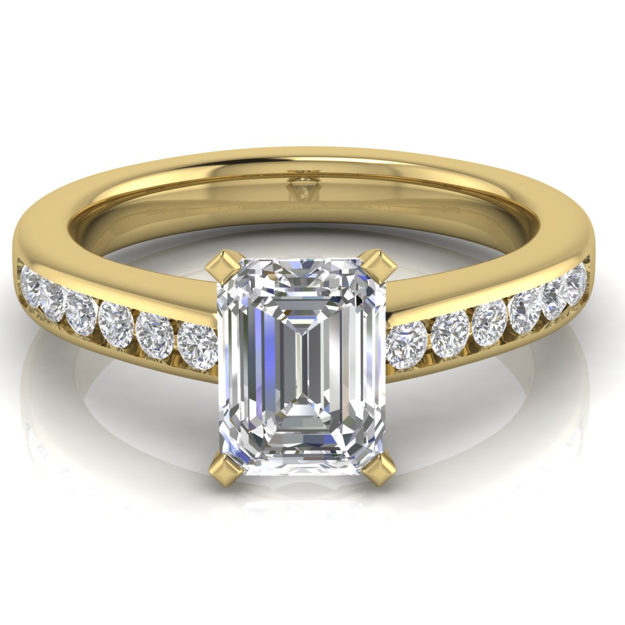 Round Channel Set Emerald Cut Lab Diamond Engagement Ring