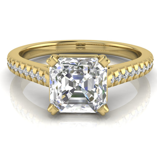 Shared Prong Pave Emerald Cut Lab Diamond Engagement Ring