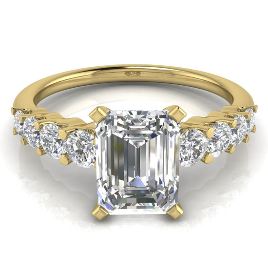 Graduated Pave Emerald Cut Lab Diamond Engagement Ring