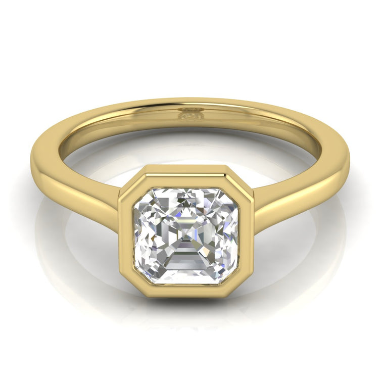 Floating Bezel Emerald Cut Moissanite Engagement Ring