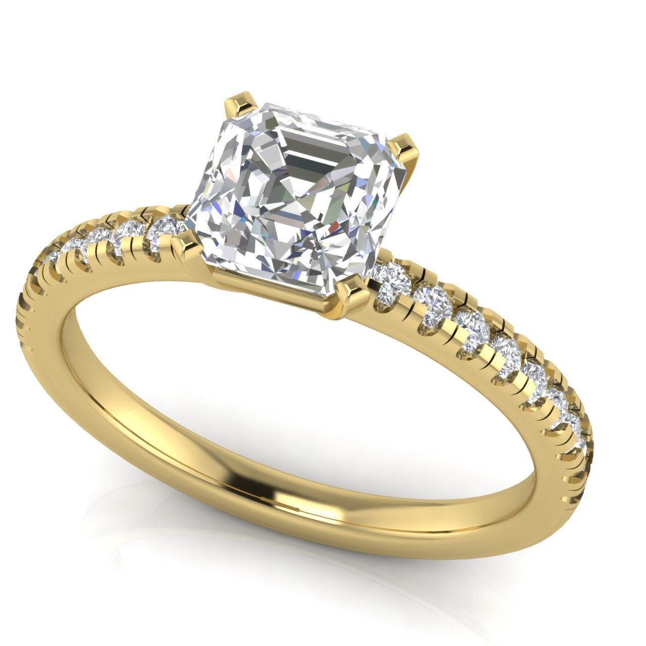 French Pave Basket Emerald Cut Lab Diamond Engagement Ring