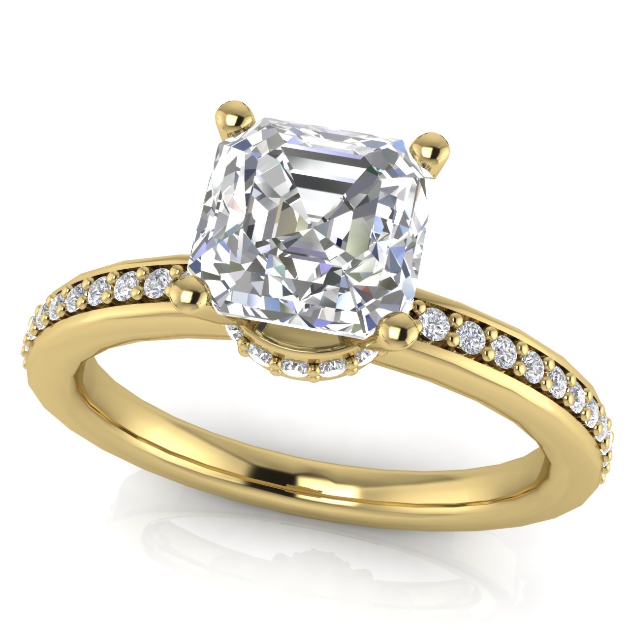 Hidden Halo Emerald Cut Moissanite Engagement Ring