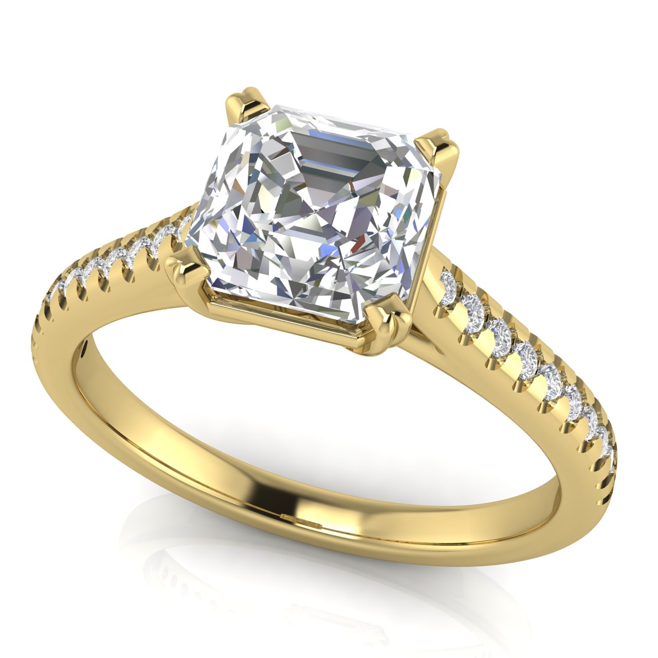 Shared Prong Pave Emerald Cut Lab Diamond Engagement Ring