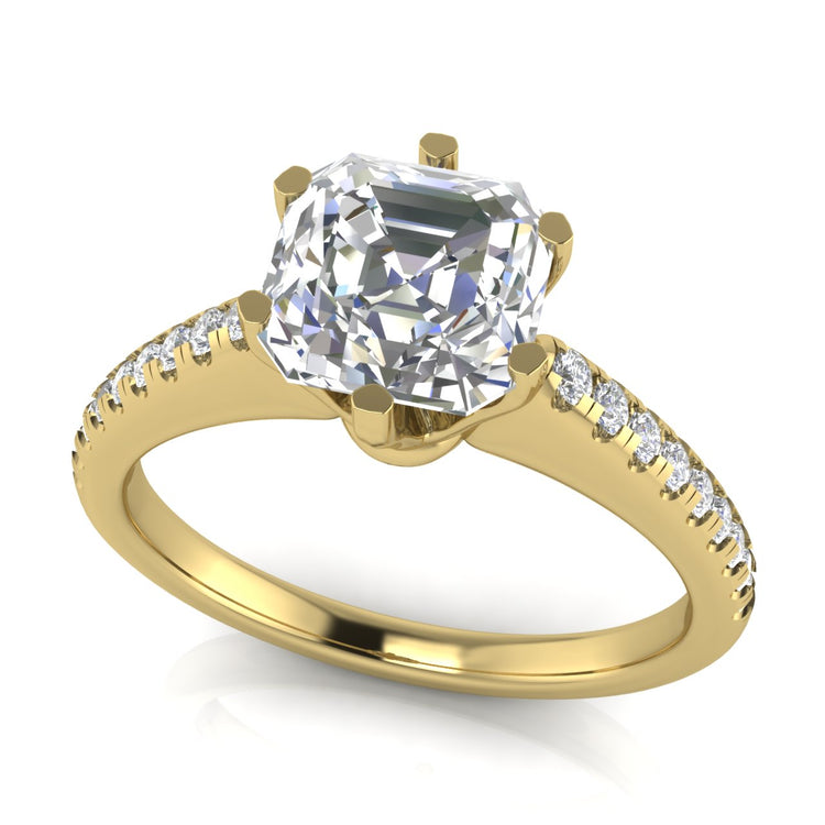 French Pave Emerald Cut Moissanite Engagement Ring