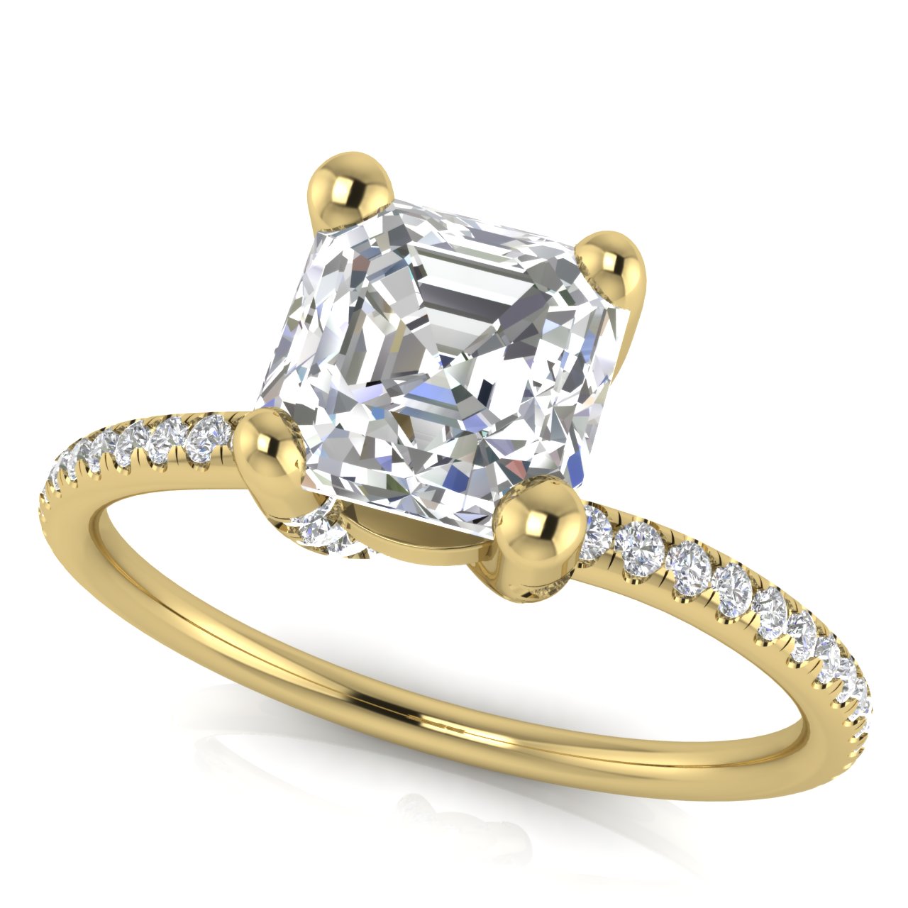 Prong Pave Emerald Cut Lab Diamond Engagement Ring