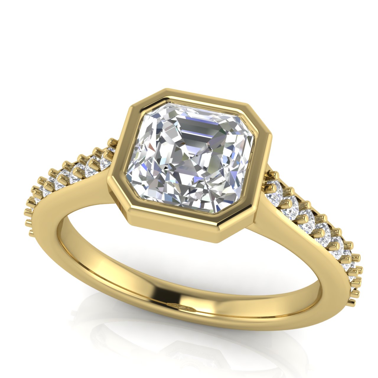 Pave Bezel Set Emerald Cut Moissanite Engagement Ring