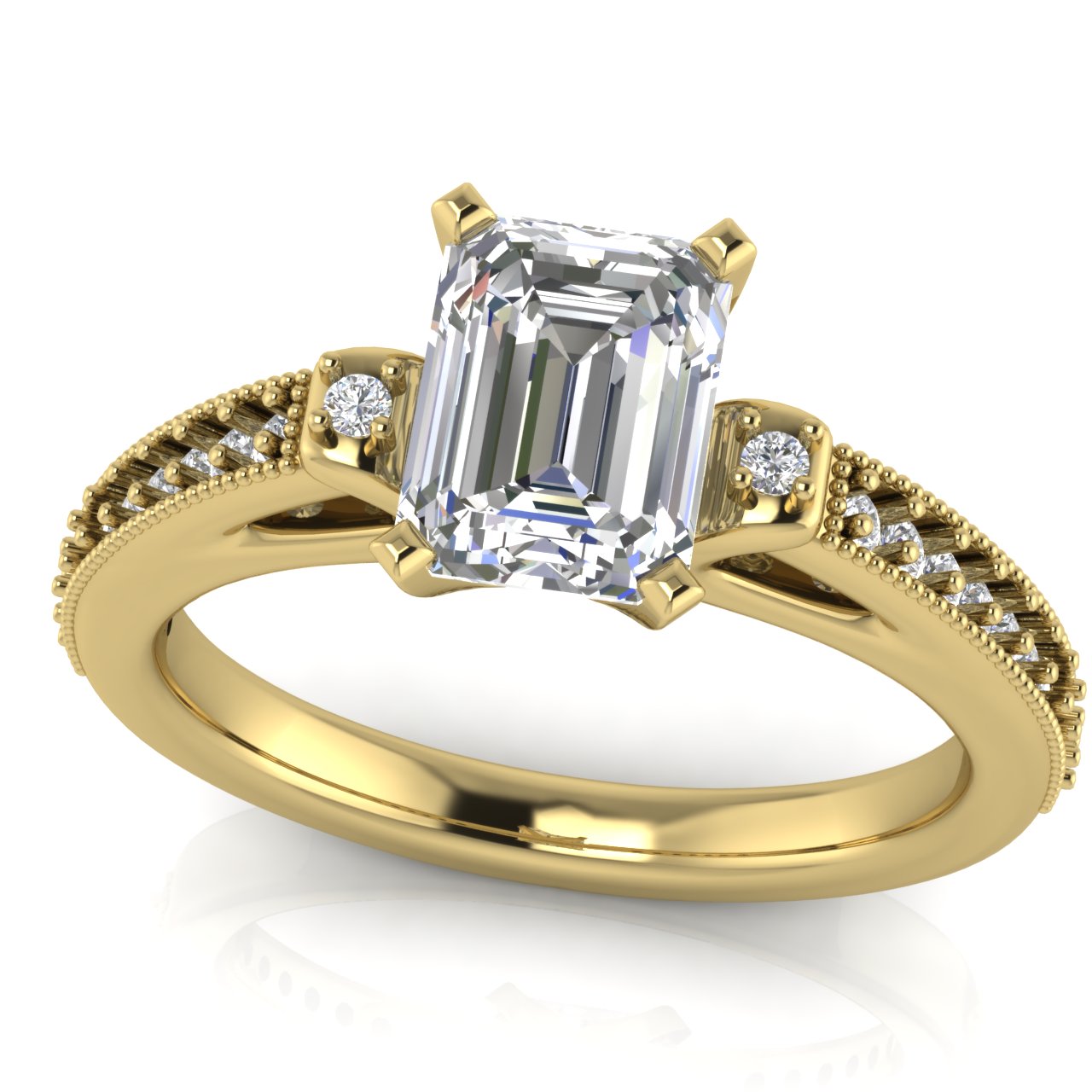 Shoulder Set Vintage Emerald Cut Moissanite Engagement Ring