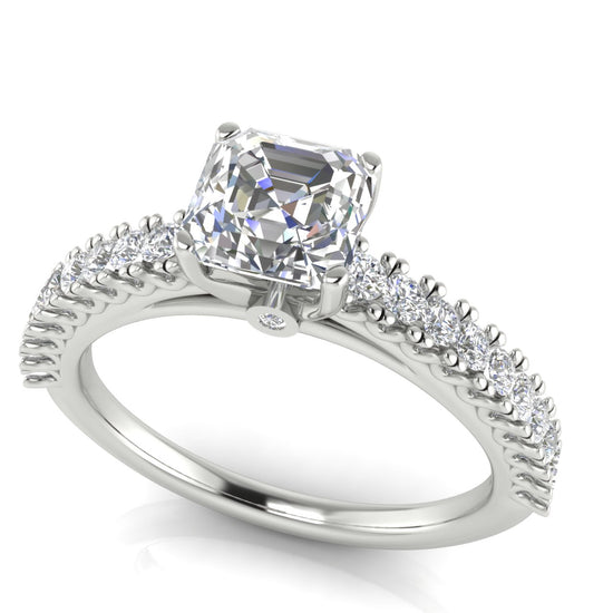 Floating Pave Emerald Cut Lab Diamond Engagement Ring