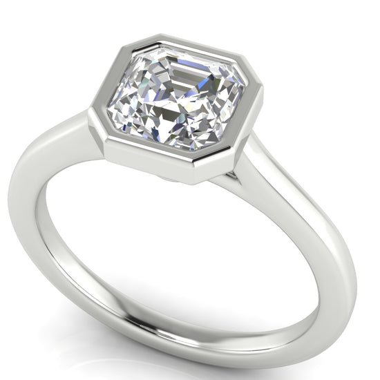 Floating Bezel Emerald Cut Moissanite Engagement Ring