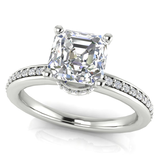 Hidden Halo Emerald Cut Moissanite Engagement Ring